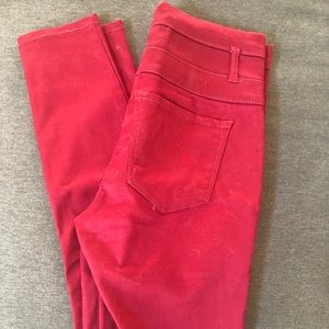 Red high waist skinny jeans